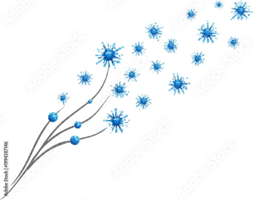 A series of flat vector acupuncture nerve sparks radiate from a thin line in a minimalist design with blue points and no shadows or solid colors, creating a clean geometric pattern