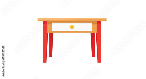 A simple colorful cartoon illustration of a bedside table with a drawer