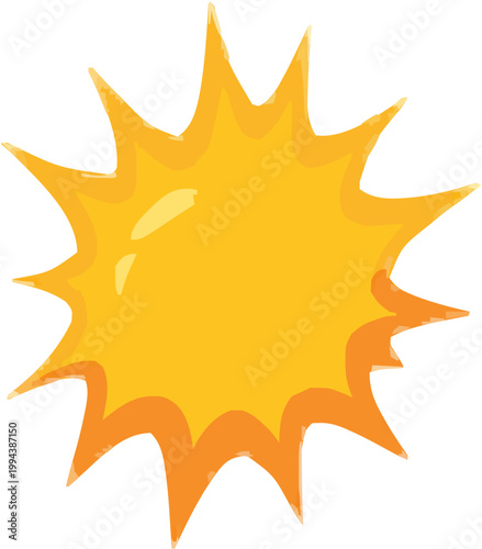 A vibrant yellow flash of light in a minimalist flat vector style, showcasing a cartoon impact star with clean, sharp spikes against a stark white background