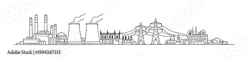 Power plant with cooling towers and transmission lines