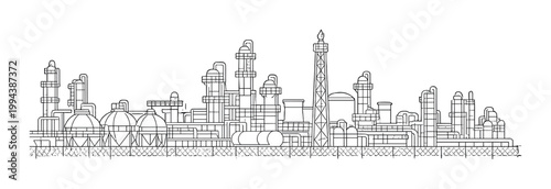 Oil refinery complex with processing units and flare stack