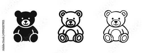 Teddy Bear Plush Toy Icon Set, Childhood and Baby Gift Symbol, Cute Animal Vector Illustration