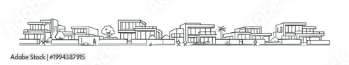 Modern residential houses in a row along urban street