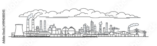 Industrial plant emitting smoke across an industrial skyline
