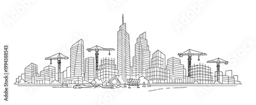 Modern skyscrapers under construction in urban city skyline