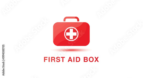 Red First Aid Box with White Cross Symbol on White Background.