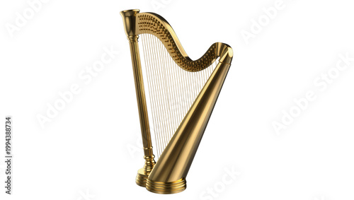 Foto Golden ornate Celtic harp with silver tuning pins and strings