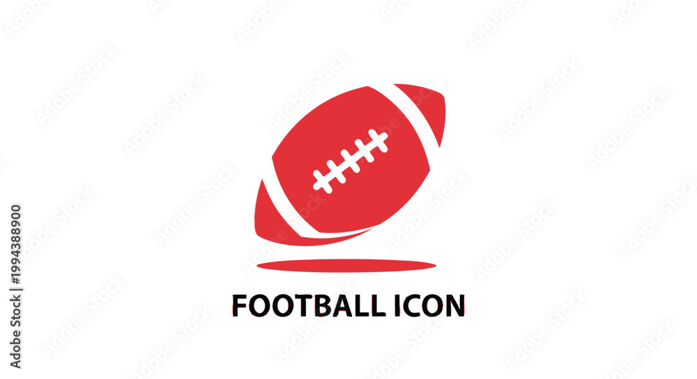 Fototapeta premium Red Football Icon Floating in Mid-Air with Shadow on White Background.