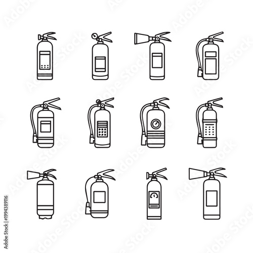 Fire Extinguisher Icons Set Clean Line Art Collection Safety Equipment Graphics