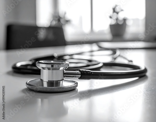 Stethoscope on a clean table top.