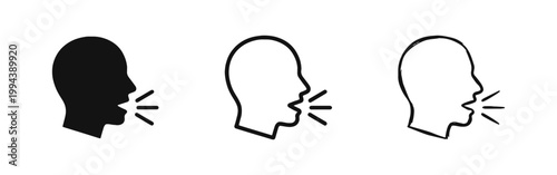Voice Command and Speaking Icon Set - Talking Head Silhouette