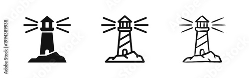 Lighthouse Beacon Icon Set - Navigation and Safety Guidance