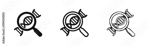 DNA Research and Genetic Analysis Icon Set - Magnifying Glass and Helix