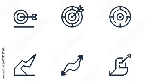 Business and Growth Icons: A collection of concise icons capturing the essence of target and growth, offering a visual representation of achieving goals and progress.