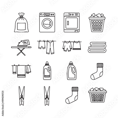 Laundry care icons for domestic chores and household appliance collection