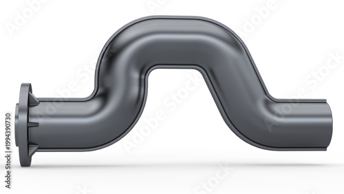 Black Long Pipe with bend. Isolated. White background. 3D render