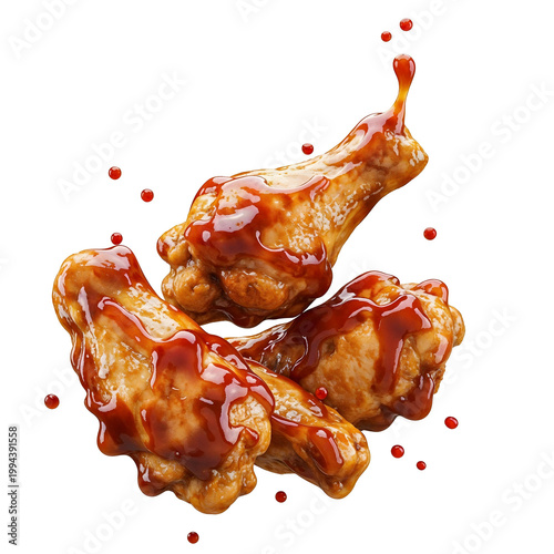 Crispy BBQ chicken wings for fast food meal isolated on white