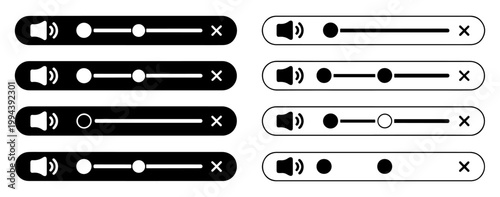 audio volume slider icons set black white
