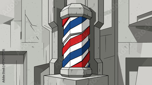 Iconic Barber Pole with Red White and Blue Stripes.