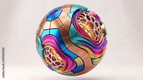 Colorful Abstract 3D Sphere Design 3D Design Abstract Art Colorful Sphere Modern Design Vibrant Colors Geometric Patterns Creative Sphere. Concept featuring 3d design, abstract art, colorful sphere...