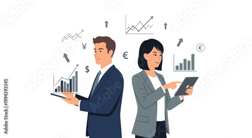 Business professionals, office workers, financial analysis, data visualization vector
