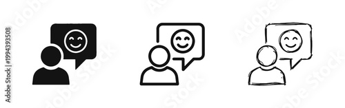 Customer Satisfaction and Happy Feedback Icon Showing Person with Smiley Chat Bubble
