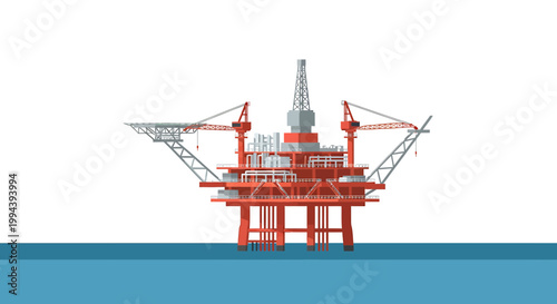 Offshore Oil Rig Drilling Platform Illustration in Ocean