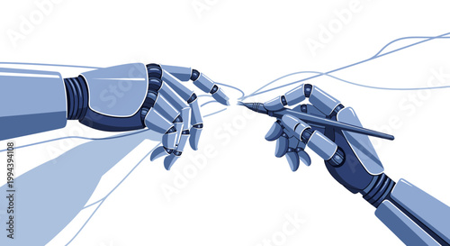Robot Hands Drawing Connection AI Concept Illustration