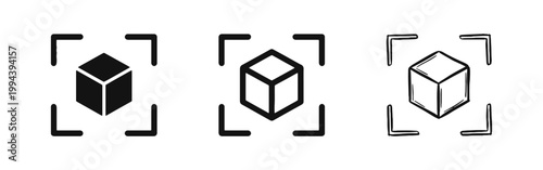 3D Cube Scanner and Box Focus Icons Set for Logistics or AR