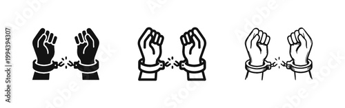 Handcuffs and Broken Chain Icons Representing Freedom and Justice
