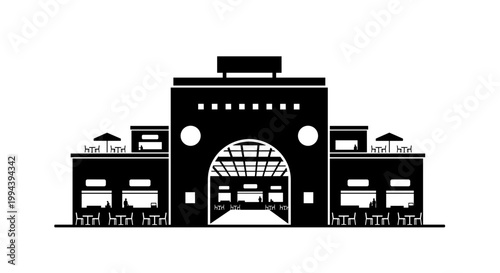 Black and white building entrance gate.