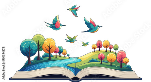 Colorful books are arranged in a circular formation, symbolizing the global celebration of International Book Day, presented as a vibrant vector illustration against a clean white