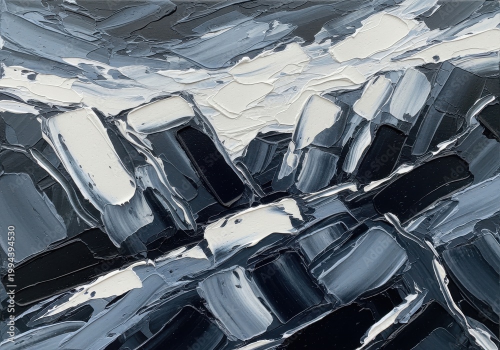 Fototapeta premium Abstract oil painting with thick impasto texture in black and white