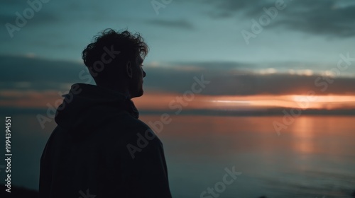 Man silhouette with sunset horizon