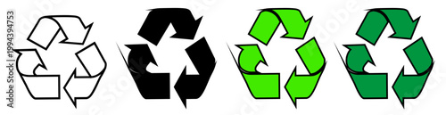 "Banner Recycle set icon, recycling symbol sign in thin outline, bold and solid styles green symbol icon vector graphic design