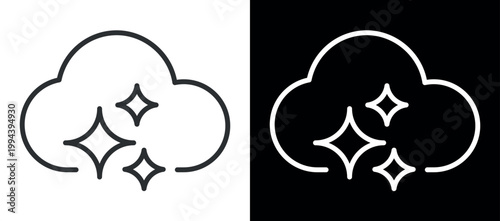 Outline of cloud with sparkles on transparent background