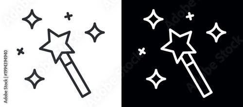 Magic wand icon with sparkling stars on white background