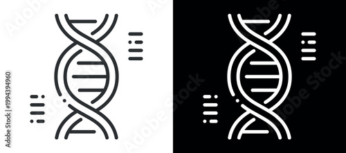 Black and white dna helix icon with data elements