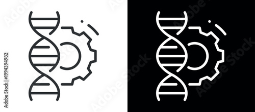 Dna helix with gear icon symbolizing genetic engineering and biotechnology concepts
