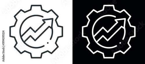 Gear symbol with arrow and graph indicating business growth and success