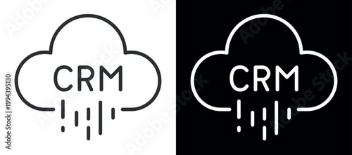 Cloud crm icon: simple line art with cloud computing and business integration theme