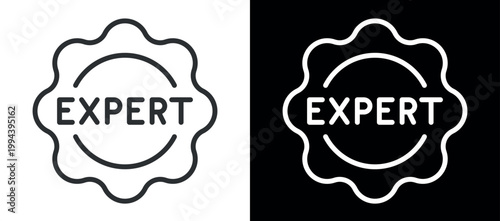 Expert badge icon with bold outline and text in black and white design