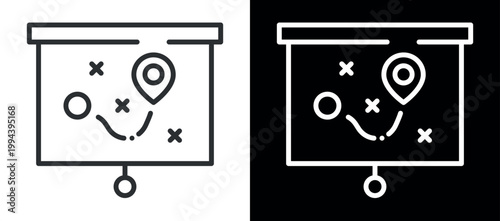 Location marker on map with x symbols indicating points of interest