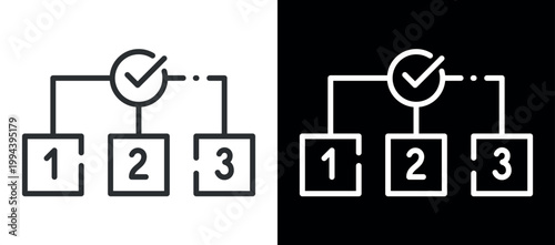 Flowchart diagram with numbered steps and checkmark icon