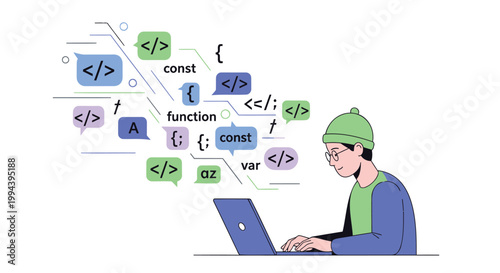 programmer, coding, developer, software engineer, computer science, illustration, vector graphics
