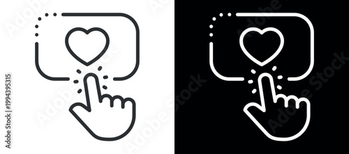 Hand interacting with heart symbol in minimalist digital interface design