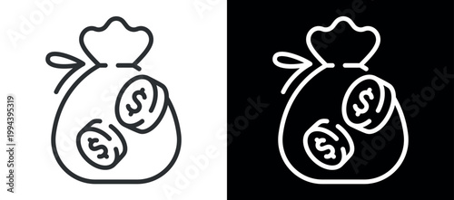 Outline of money bag with dollar coins