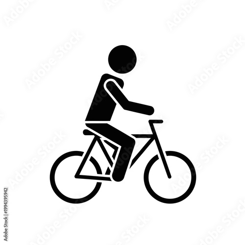 Simple Black Icon of a Person Riding a Bicycle on White Background