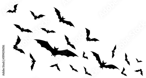 Fotografia Creepy flying bats silhouette composition Halloween vector illustration isolated