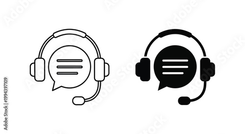 Professional vector graphic illustration featuring a customer service headset icon combined with a speech bubble symbol for effective communication and modern business support contact center systems